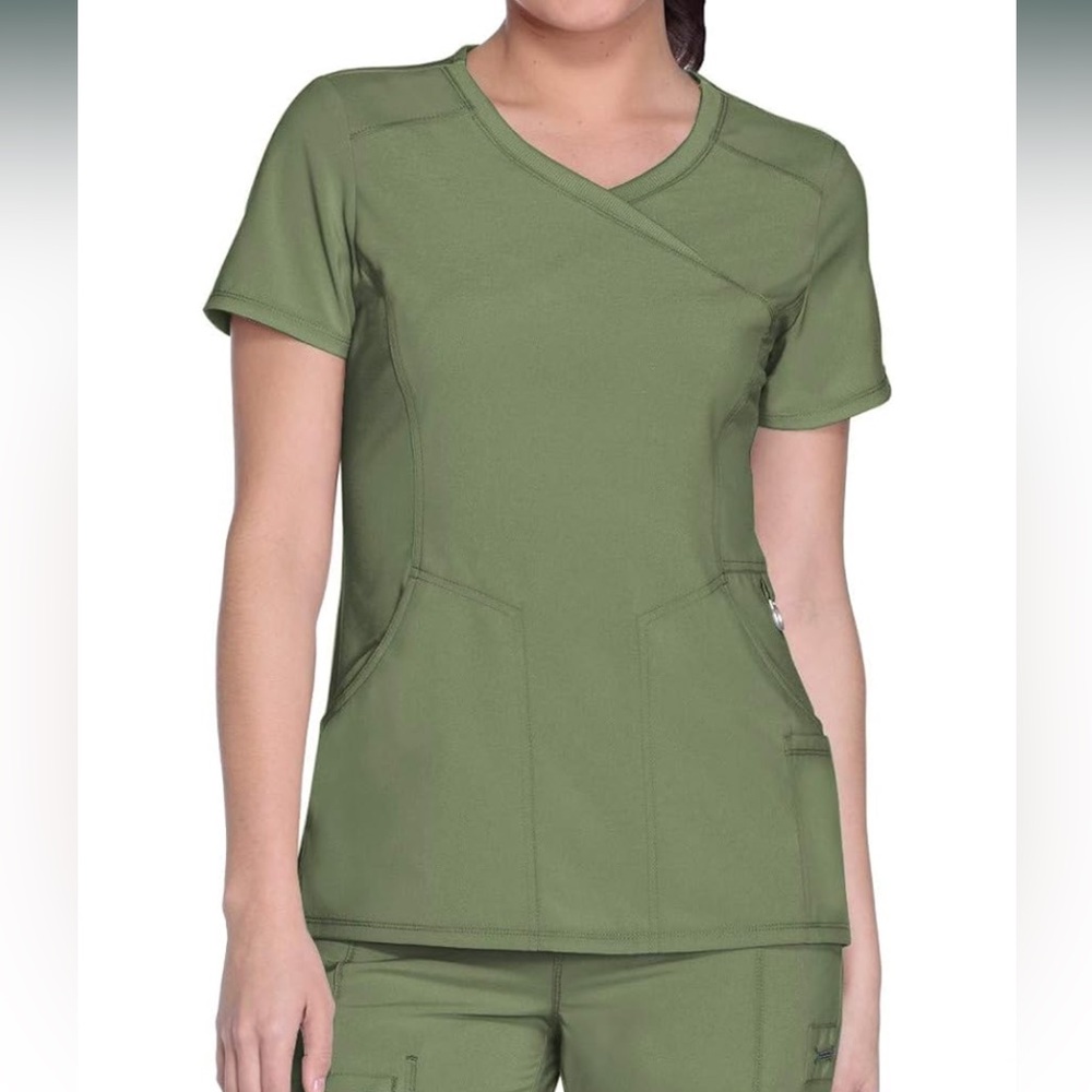 Olive Green V-Neck Women's Medical Scrub Top And Pants